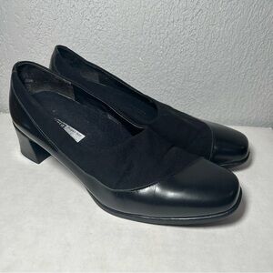 Vintage Munro Black Heels Nylon Leather Shoes Dahlia Pump Size 8 W